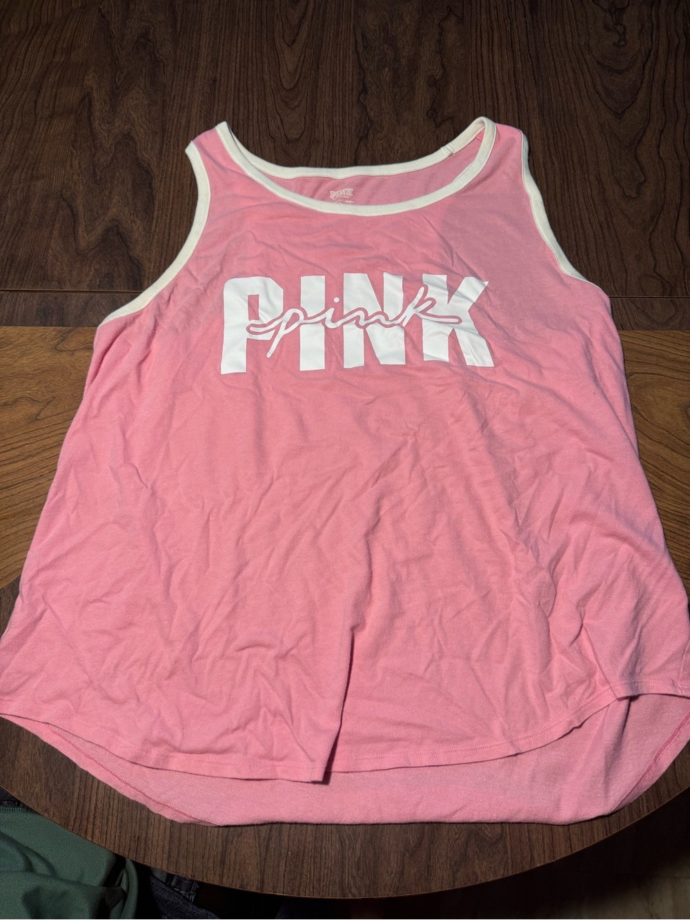 PINK Victoria's Secret Logo Tee — Pink with White Trim